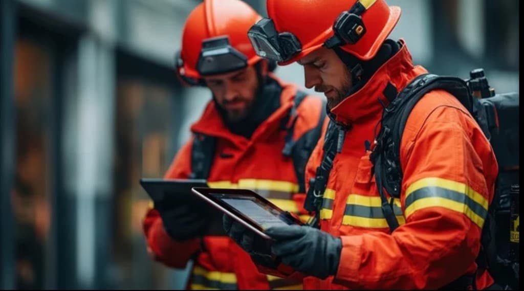 Emergency responders using tablets for operational training